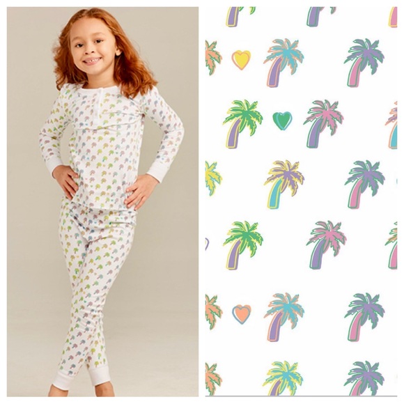 Roller Rabbit Girls Palm Tree Dreams Playa Hearts PJS 2 Piece Pajamas Set Size 6